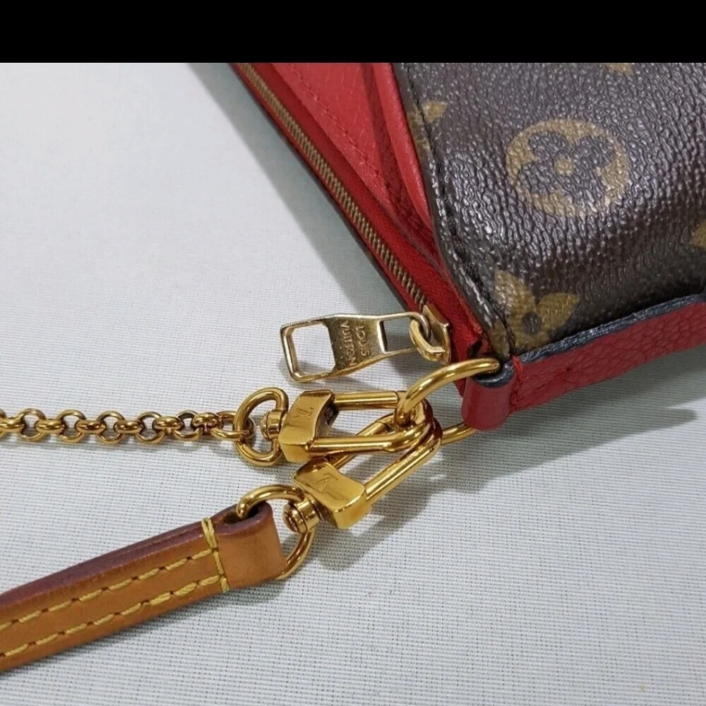 Dbl Authenticated Louis Vuitton Brown and Red Crossbody Bag Clutch